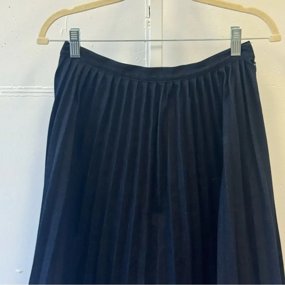 Manoush Minimalist Pleated High‎ Waist Denim Skirt Knee Length Dark Navy Sz 6